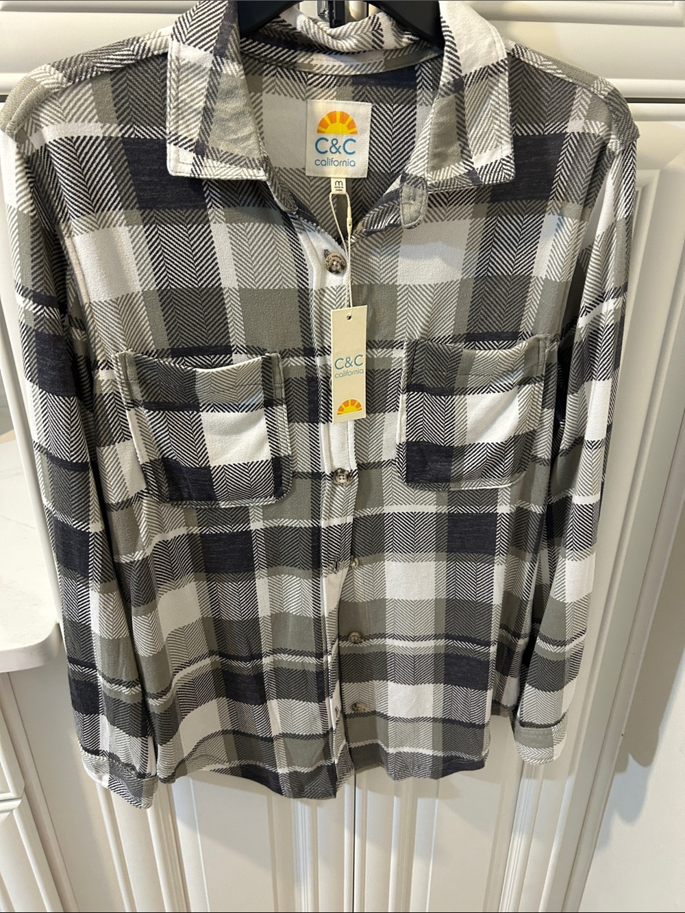 C&C California Men’s Black and Gray Plaid Button-Down Shirt